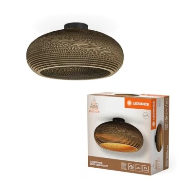 Imagen de LEDVANCE Deckenleuchte Decor Cardboard Drop braun aus Wellpappe, leicht, E27, 400 mm Durchmesser, Leuchtenschirm recyceltem Material, nachhaltig durch austauschbare Lichtquelle, einfache Montage