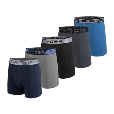 Imagen de Spyder calzoncillos tipo bóxer para hombre, paquete de 5 poliéster y elastano, Azul marino/gris/negro/carbón/azul, Medium