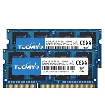 Imagen de TECMIYO 16GB Kit (2X8GB) PC3L 10600S DDR3/DDR3L 1333MHZ Sodimm 1.35V/1.5V CL9 204 Pin Non ECC Unbuffered Laptop Memory RAM for iMac MacBook Pro Mac Mini