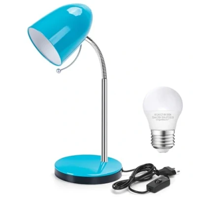 Imagen de Aigostar Lámpara de Escritorio Retro Metal, Flexo LED con Cable 153cm, Mesa E27 Bombilla LED, Cuello Luz Flexible, 6500K Blanca, Azul