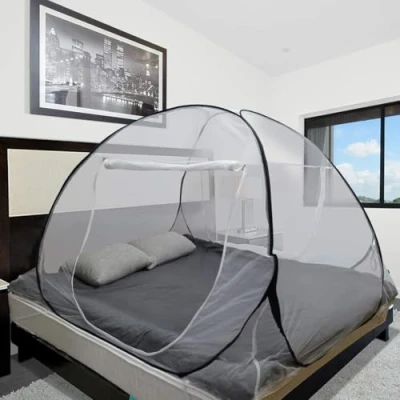 Imagen de Sekey Mosquiteras Desplegables para Camas Dobles, Bisagras de Puerta Doble Viaje Portátiles Protección contra Insectos, 200x180x145cm, Blanco