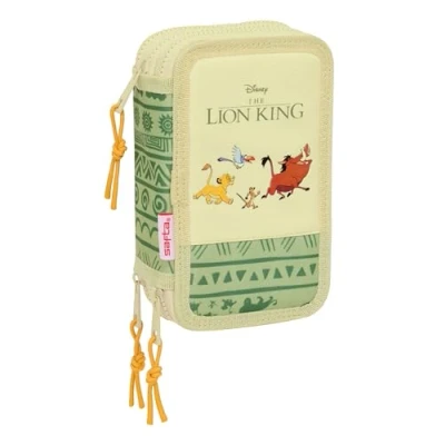Imagen de Safta Mufasa Estuche Escolar con 37 Útiles Incluidos, Infantil, Niño, Ideal para Niños de 5 a 14 Años, Cómodo y Versátil, Calidad Resistencia, 12.5x5.5x19.5 cm, Color Verde/Beige