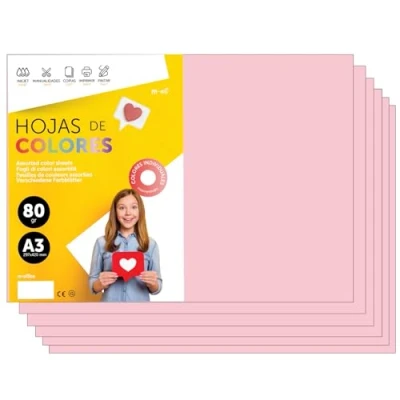 Imagen de Folios De Colores A3 80g Para Impresoras y Manualidades, Papel Surtido Niños, Paquete Tarjetas, Escuela Proyectos Creativos · m office (250h, Rosa Claro)