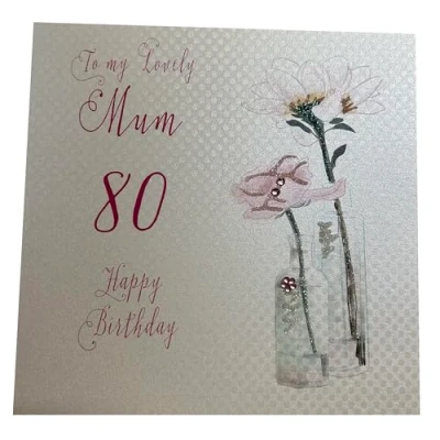 Imagen de WHITE COTTON CARDS bd61 80 Tarjeta de 80º cumpleaños para Madre con Texto en inglés Dandelion, Happy Birthday to a Lovely Mum 80&quot; Hecha Mano, Blanco