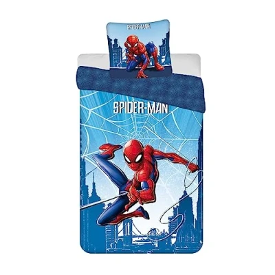 Imagen de Jerry Fabrics Juego de cama Spiderman azul reversible y 100% algodón, funda nórdica 140 x 200 cm + almohada 65