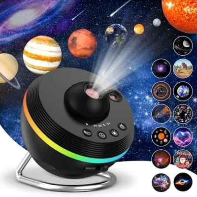 Imagen de ALLOMN proyector de galaxia, estrellas planetario con temporizador y 4 efectos iluminación variados, estrellas, planetario, luz nocturna, espacio techo,