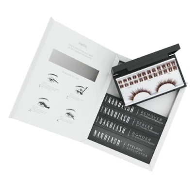 Imagen de kit de inicio extensión pestañas postizas en racimos casa Nanolash completo para aplicar DIY, extensiones (Marrón, HEARTBREAKER)