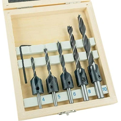 Imagen de ENT 26514 Juego de 6 Brocas Avellanadoras 5 Helicoidales Cilíndricas Ø 4 10 mm con Avellanadora Montaje Acero para Herramientas WS