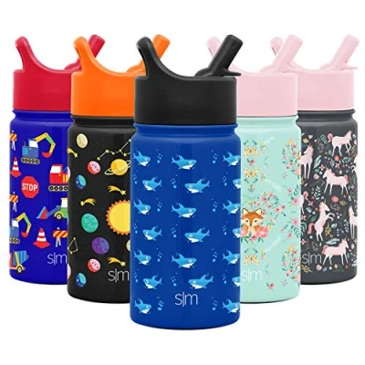 Imagen de Simple Modern Kids Water Bottle with Straw Lid Insulated Stainless Steel Reusable Tumbler for Toddlers, Girls, Boys Summit Collection 14oz, Shark Bite