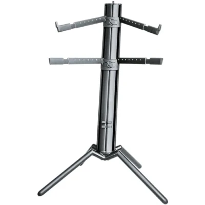 Imagen de K&amp;M 18860 Spider Pro base de teclado negro 4 brazos soporte para 2 instrumentos, columna inclinada, conexión roscada