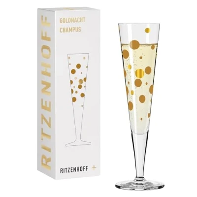 Imagen de Ritzenhoff 1071041 Copa de champán 200 ml Serie Goldnacht No. 41, set 2 Pieza diseño con oro auténtico Made in Germany