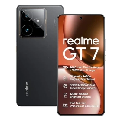 Imagen de realme GT 7 5G Smartphone 12+512GB,Chip Dimensity 9400e,50MP IMX906 OIS +50MP Cámara,7000mAh Batería Titan,6.78&#039;&#039; 120Hz 6000nits Pantalla de Deportes Profesionales,NFC,Negro