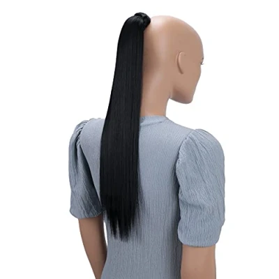 Imagen de CAISHA Postizo De 60cm Cola Caballo Fibra Sintética Resistente Al Calor Negro HCK1