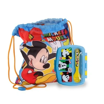 Imagen de Sorrisini Sandwichera Infantil con Compartimentos y Cubiertos, Mochila Cuerdas Infantil, Bolsas Comida Infantiles, Contenedor Almuerzo, Bolsa Escolar, Gimnasio Mickey