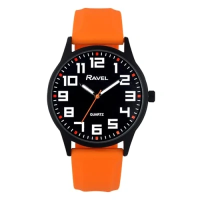 Imagen de Ravel Reloj para Hombre con Caja Negra, Correa Deportiva de Silicona y Marcadores Hora Resaltados Cuarzo Analógico RS003.08 Naranja