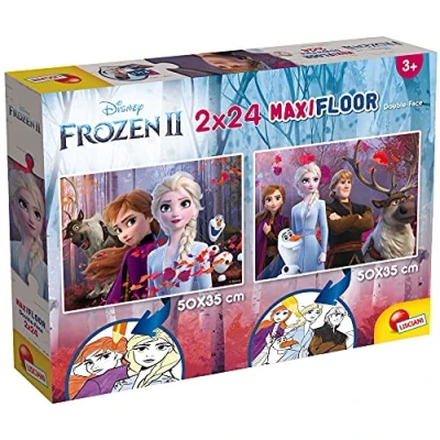 Imagen de Liscianigiochi Puzzle para niños, 2 puzles de 24 piezas en 1, Doble Cara con reverso colorear Disney Frozen La reina las nieves 86580