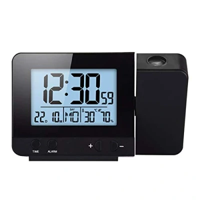Imagen de ALLOMN Despertador de Proyección, Reloj Digital Alarma Dual Con Puerto Carga USB, 12/24 Horas/Temperatura/Día/ Hora/Fecha Visualización /Dormitar Función (Negro)