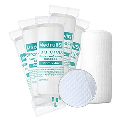 Imagen de Medrull Vendas de Gasa, 10 cm x 4 m, (15 rollos) Gasa para fijación apósitos, Vendaje alta elasticidad, No estéril, Empaquetadas individualmente