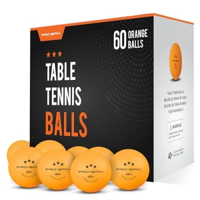 Imagen de PRO SPIN Pelotas de Ping Pong Naranja 3 Estrellas 40+ (Pack 60) para Tenis Mesa ABS Alto Rendimiento y Durabilidad Interior/Exterior, Competición