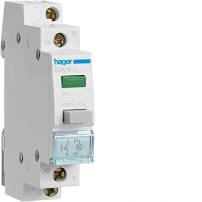 Imagen de Hager SVN413 Pulsador con enclavamiento +luminoso 16a 250v 1na verde