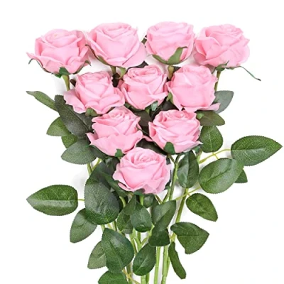 Imagen de JUSTOYOU Ramo de Flores rayón Rosa Arreglo Boda para el hogar y la Oficina (10 Piezas)