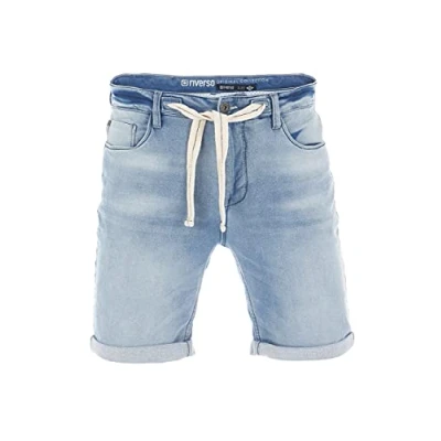 Imagen de riverso RIVPaul Pantalones Vaqueros Cortos para Hombre, Jeans Short, de Verano, Corte Regular, Bermudas, Gris, Azul Claro, Azul, Negro, W30 W42 Light Blue Denim (L114)