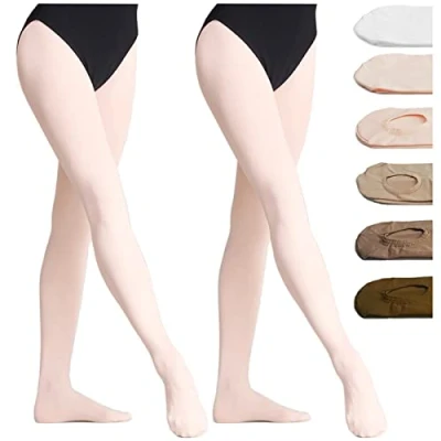Imagen de DANCEYOU 2 Pares Medias Ballet Danza para Niñas y Mujer con Pie/Convertible Opaco 70 Den Rosa M