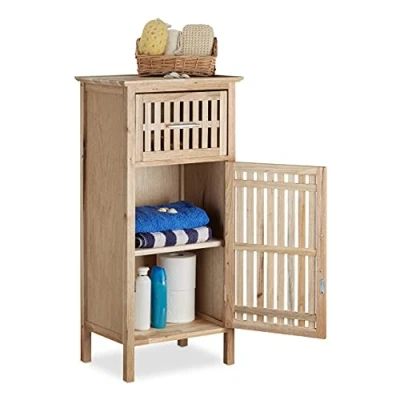 Imagen de Relaxdays Armario de baño, Rinconera, Mueble Auxiliar, 82 x 40 29 cm, 1 Ud, Marrón, Nogal