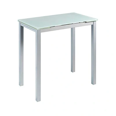 Imagen de MOMMA HOME Mesa de Cocina Extensible Modelo CALCUTA Alta Color Blanco/Plata Material Cristal Templado/Metal Medidas 140 x 60 98 cm