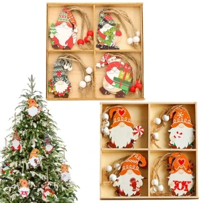Imagen de 24 Piezas Decoracion De Madera Navidad Arbol,Adornos para El Colgantes,Adornos Arbol Madera,Papá Noel Adornos Colgante Decoración Navideña Rojo con Cuerda