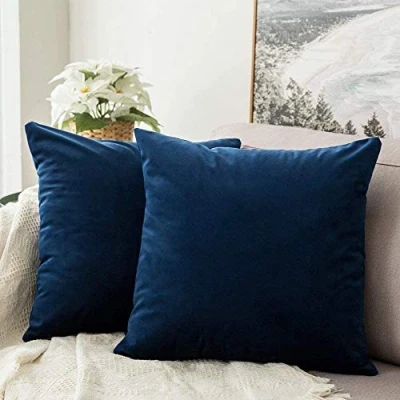 Imagen de MIULEE Funda Cojines de Terciopelo para Sofa Suave Fundas Almohada Cama Silla Color Solido Cremallera Oculta Decoración Sala Estar Dormitorio Habitacion 2 Piezas 45x45cm Azul Oscuro