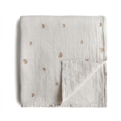 Imagen de Mushie Muslin Baby Swaddling Blanket Manta Envolvente para Recién Nacidos de 0 3 Meses Algodón Orgánico Saco Dormir Prelavado Bebés Hecho en Dinamarca Rainbow