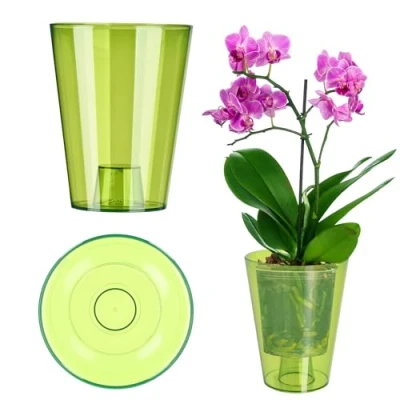 Imagen de KADAX maceta delgada para orquídeas, sencilla, orquídea, marihuana, margarita, cocina y salón (12 cm, redonda, verde)