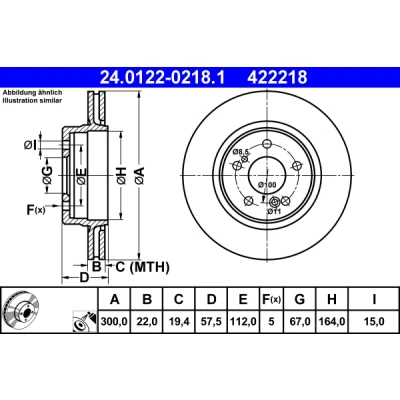 Imagen de ATE 24.0122 0218.1 Disco de freno 300,0 22,0 5 112,0 ventilado revestido aleado/alt. carburado MERCEDES BENZ: Clase E Berlina, W124 SL Cabrio