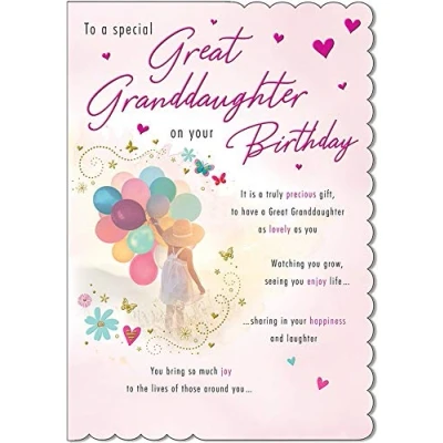Imagen de Piccadilly Greetings Tarjeta de cumpleaños tradicional para bisnieta, 22,86 x 15,24 cm, blanco, rosa, rojo