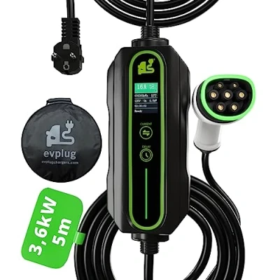 Imagen de EVPLUG® Cargador EV portátil Coche eléctrico PHEV (Tipo 2 5m + Temporizador, 3,6kW 16A)
