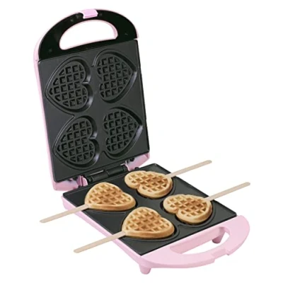 Imagen de gofrera Bestron, para gofres en forma de corazón con mango, revestimiento antiadherente corazón, Colección Sweet Dreams, 780 vatios, color: rosa