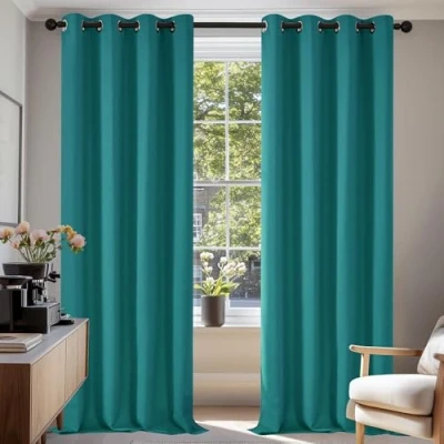 Imagen de Deconovo Cortinas Opacas 2 Piezas para Dormitorio Salón Modernas, Aislantes Térmicas y Reducción de Ruido, EcolóGicas Certificadas,140 x 220 cm Azul Turquesa