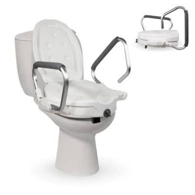 Imagen de Mobiclinic®, Elevador WC para Adultos, 17cm, con Reposabrazos abatibles y Acolchados, Tapa, Adaptable a inodoros ovalados, Ergonómico, Ligero, Seguro, Marca Española, Modelo Guadiana