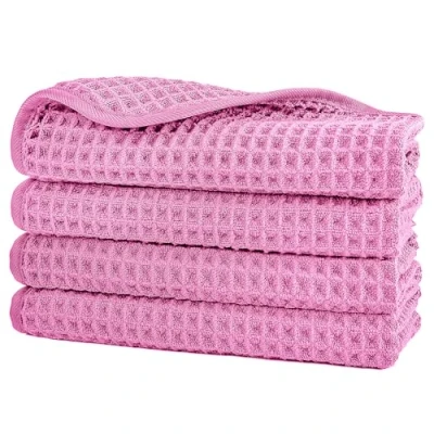 Imagen de POLYTE Toalla facial de microfibra sin pelusas, 13 x pulgadas, paquete 4 (rosa, tejido gofre)