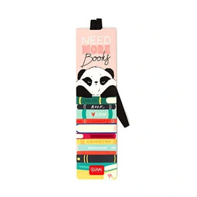 Imagen de Legami Marcapáginas con elástico, 4,7 x 17,5 cm, en papel certificado FSC®, tema Panda, sostiene el Sengo y libro cerrado