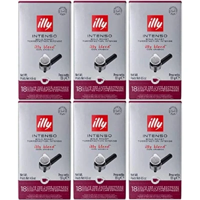 Imagen de illy Caffe Espresso, (Dark Roast, Black Band), 18 Count E.S.E. Pods 4.4 oz (Pack of 6)