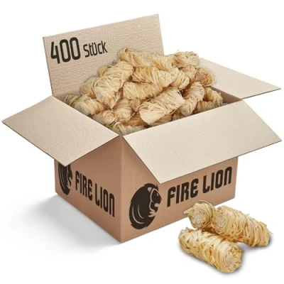 Imagen de FIRE LION Aproximadamente 240/400/800 Unidades Lana de Encendido para Chimenea, Horno y Barbacoa Encendedor Madera ecológico, Chimenea 3/5/10 kg (400 Unidades)