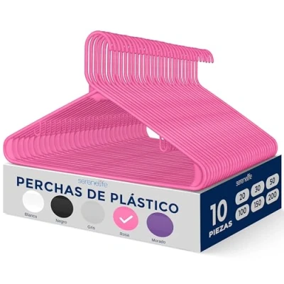 Imagen de SereneLife Juego de 10 Perchas plástico, Antideslizantes, Resistentes, con Gancho Giratorio 360, Acabado Suave para Proteger la Tela, Ligeras y ultrafinas Abrigos Otras Prendas