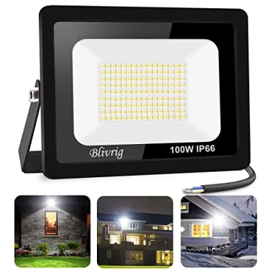 Imagen de Blivrig Foco LED Exterior 100W Blanco Frio 6500K, 10000LM Focos LED, Lampara Pared Techo, Luz IP66 Impermeable, Iluminación para Garaje, Patio, Terraza, Jardín