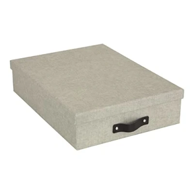 Imagen de Bigso Box of Sweden Caja de almacenaje con tapa para folios A4, folletos, etc. Organizador documentos asa escritorio tablero fibras y papel aspecto lino beige