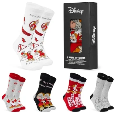 Imagen de Disney Calcetines de Media Pantorrilla Hombre, Pack 5 Divertidos con Dibujos, Regalos Frikis para Hombres (Gris Grumpy)