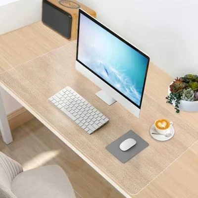 Imagen de YSWOVUO Vade de escritorio transparente, 100 x 50 0,15 cm, protector impermeable, mesa PVC para oficina y hogar