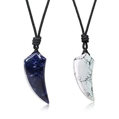 Imagen de COAI Collar para Parejas de Novios con Colgante Yin Yang Diente Lobo Piedras Naturales Howlita y Sodalita Azul