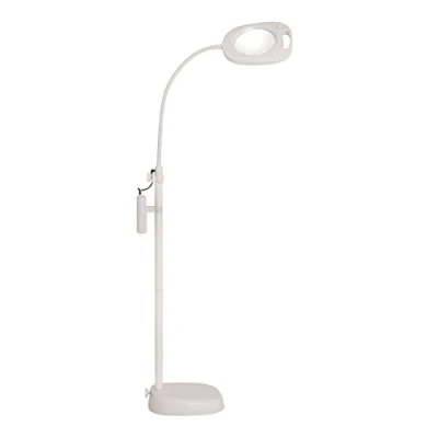 Imagen de PURElite lámpara LED de pie con lupa, mesa ajustable, blanca, alimentación red o batería